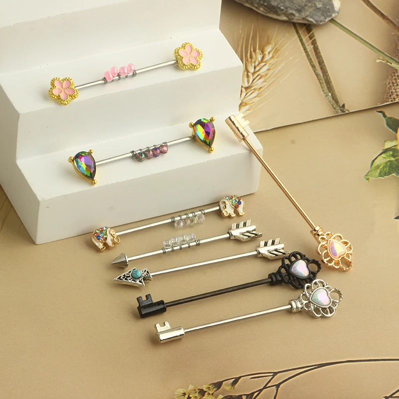 Surgical Steel Ear Cartilage Piercing Anodizing Industrial Barbell Earring Orelha Bar Tongue Barbell Body Jewelry 14G Mix