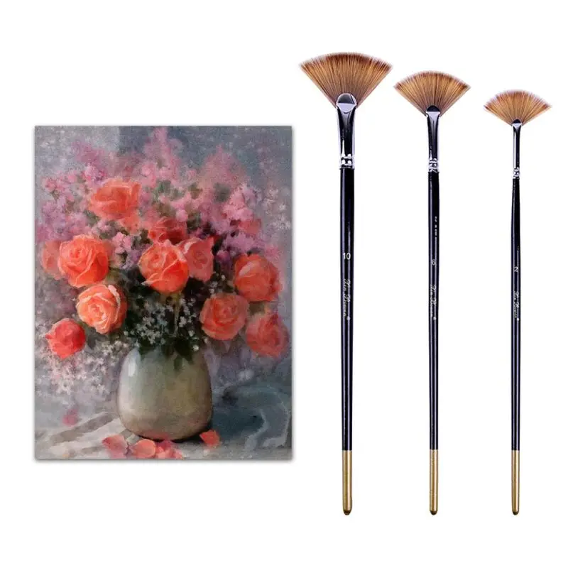 

3Pcs Artists Paint Brush Fan-shaped Paint Brush Anti-shedding Drawing Brush for Rock Stone Face Body Watercolor Painting