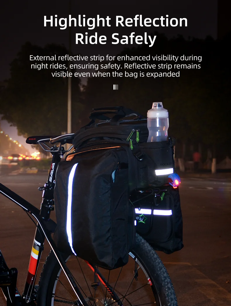 ROCKBROS Bicycle Carrier Bag Waterproof 35L Large Capacity Pannier Rear Rack Shelf Bag Multifunction Travel Bag Bike Accessories