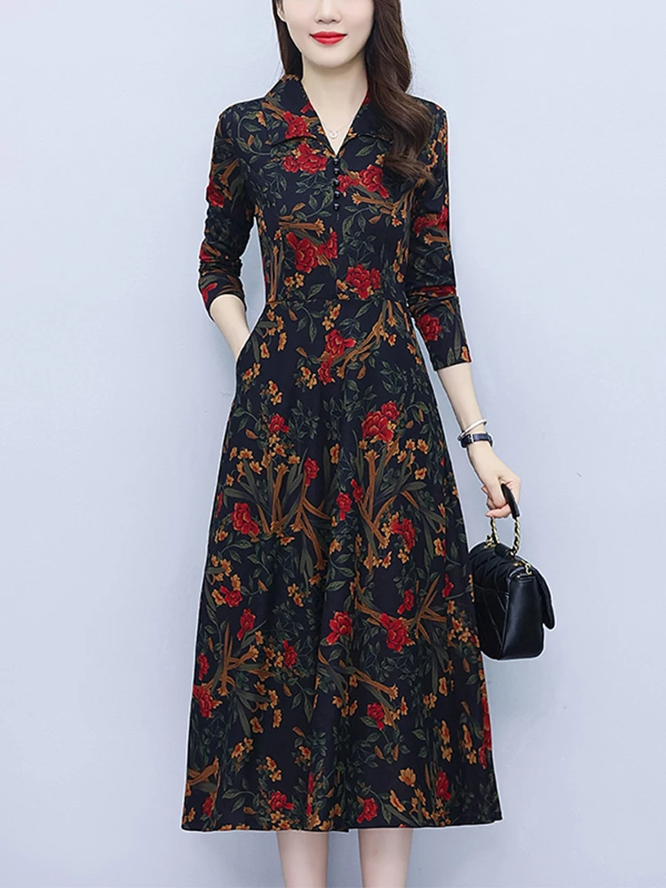 

Новинка 2023, винтажные вязаные пляжные платья средней длины с цветочным рисунком, женская повседневная одежда с длинным рукавом, элегантное облегающее платье