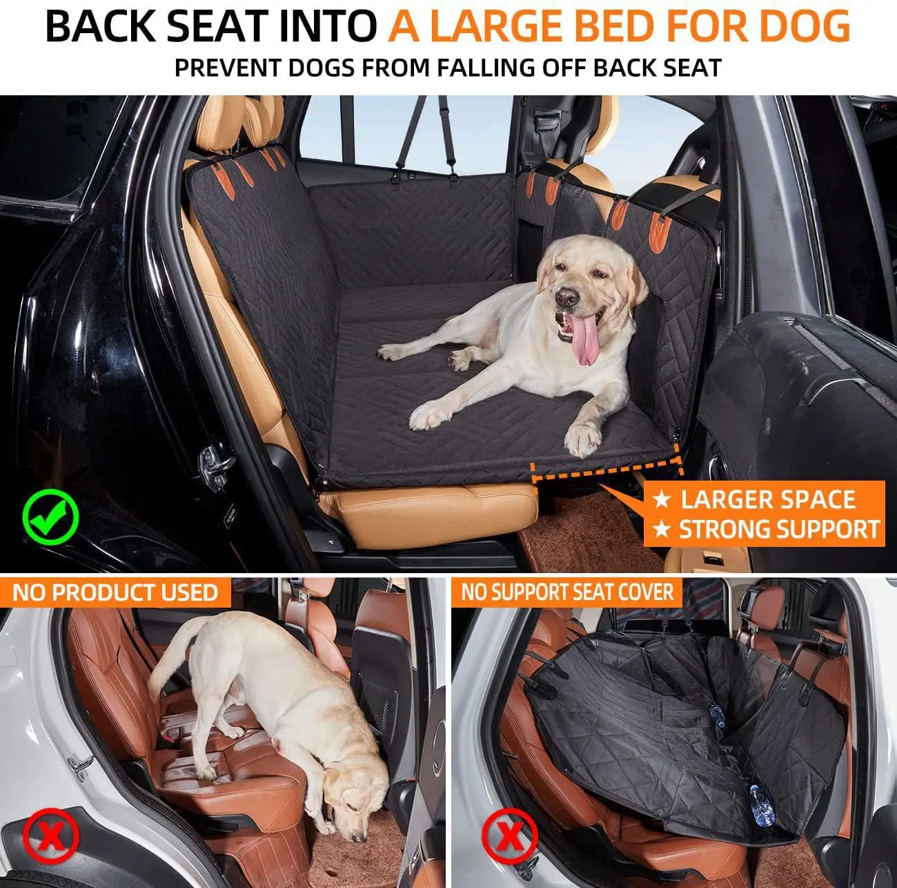 Dog Car Rear Seat Cover with 3 Hard Base Pieces, Waterproof Dog Car Hammock with Visible Mesh Window and Side Door Protector Pad