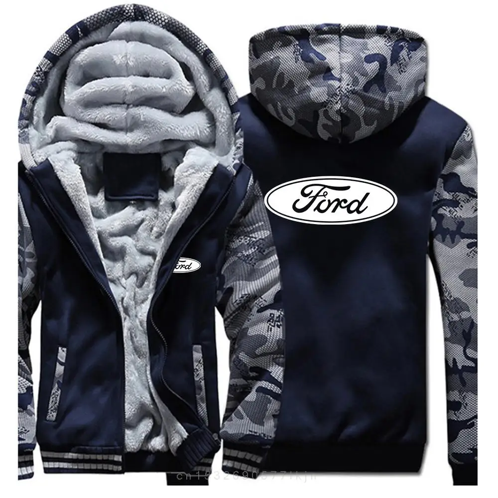 Sweatshirt Coat Pullover Tops Ford car logo 2022 Men's New Winter Long Sleeves Print Thicken Warmer Jacket Sport Hoodies Zipper 3