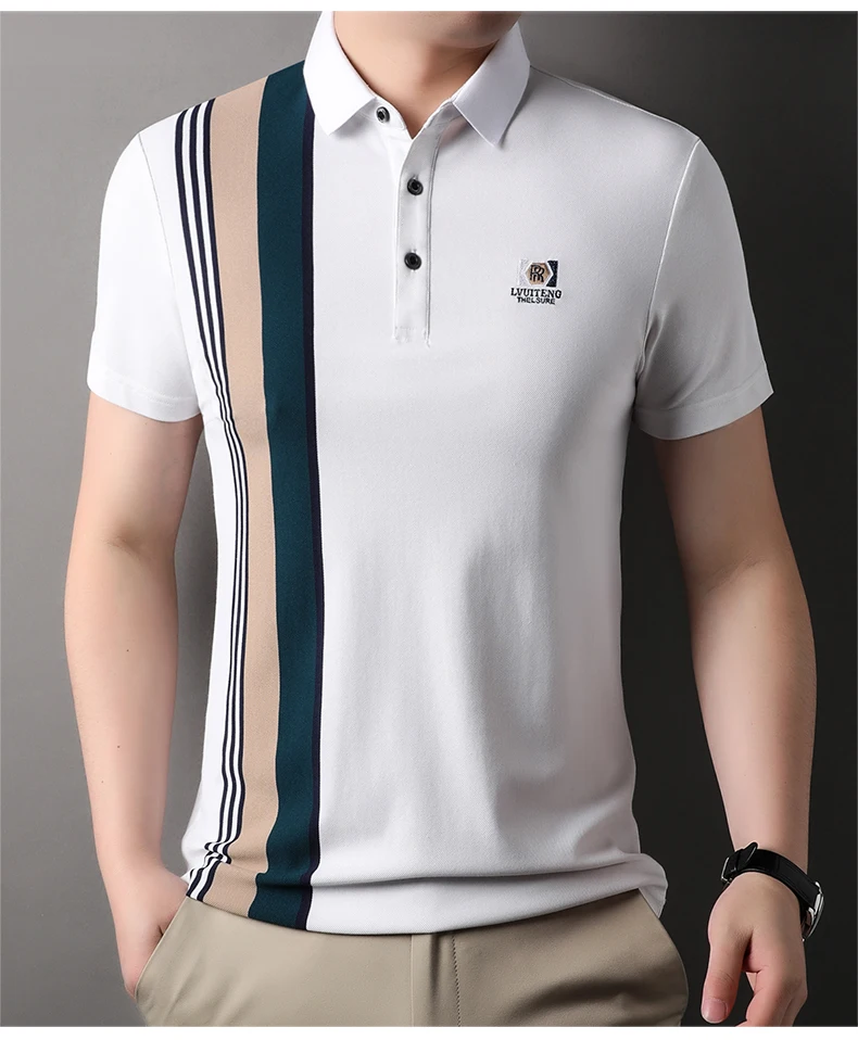 Light Luxury Polo Shirt Letter Embroidery Men's Short Sleeve High end Brand Summer new Fashion Stripe Silk Cotton Casual T-shirt 19 S955c2c98682940b2afed911f8782fbf4R