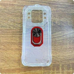 Blackview Rock 1 Back Ring Holder TPU Silicone Case - 6.56 Smartphone Cover for Case & Holder (Transparent C Red)