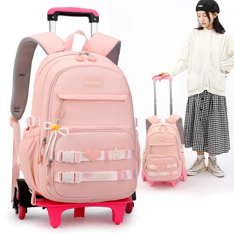 

with Wheels Children Waterproof wheeled Backpack Student School Bags Rolling Backpack Kids Trolley Bag Girls School Backpacks