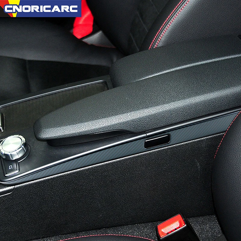 

Carbon Fiber Look Car Side Armrest Box Trim Strip Stainless Steel For Mercedes Benz C Class W204 2011-2013 Interior Accessories