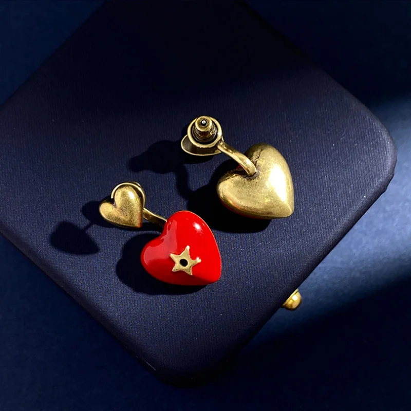 Donia Jewelry Fashion Enamel Heart Titanium Steel Micro AAA Zircon Earrings Silver Needle Luxury Five-Pointed Star Accessories.