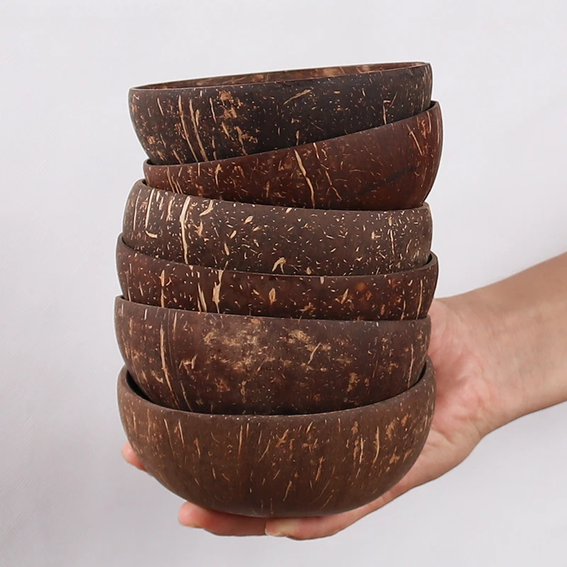 12x Ciotole di Cocco E Cucchiai di Legno per Servire Noodle
