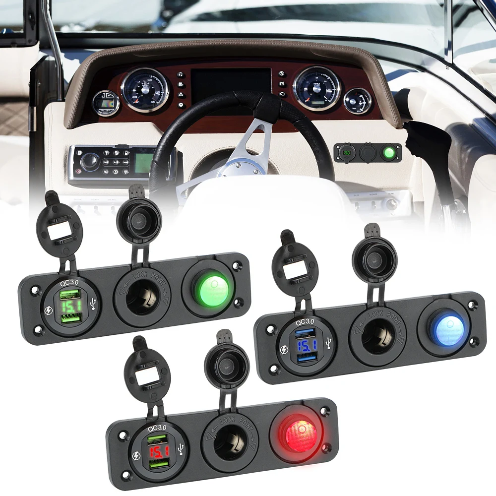 

Тумблер с переключателем постоянного тока 12 В/24 В 3 в 1 для автомобильного морского цифрового вольтметра с двумя USB-портами