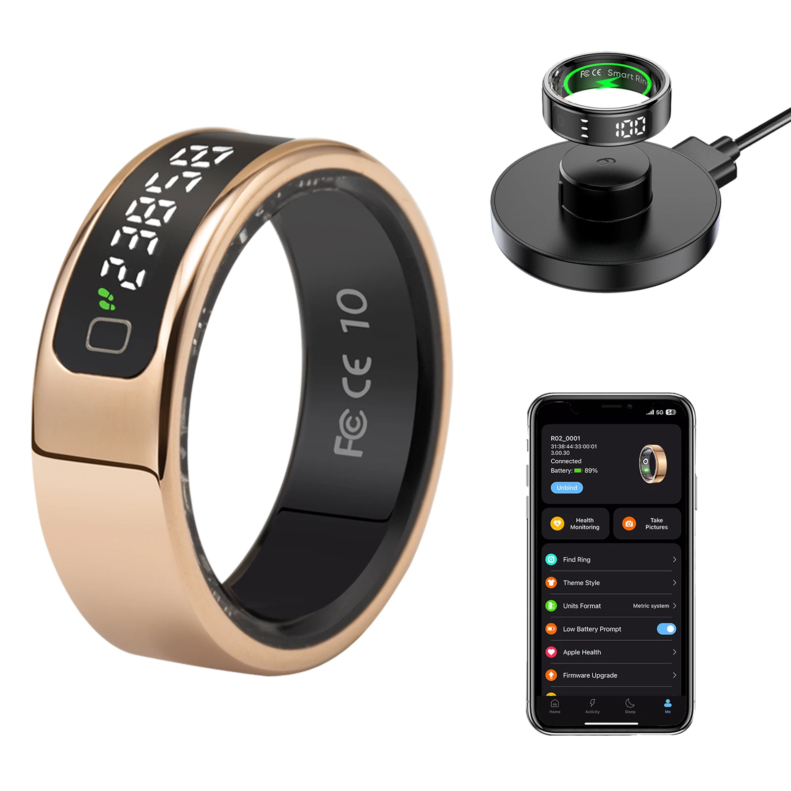 Tasbih Fitness Heart Rate Zikr Counter Display Screen Blood Oxygen Sleep Monitor Temperature Gesture Control Touch Smart Ring 3