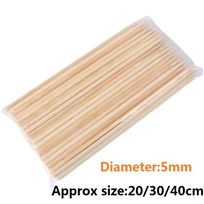 20/30/40cm x 5mm Bamboo Wooden BBQ Skewers Disposable Food Wood Barbecue Stick for BBQ Party Restaurant Cafe Accessories
