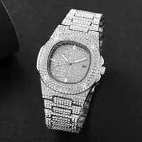 Luxury Full Diamond Men's Stainless Steel Watches Male Sports Quartz Wristwatch with Calendar 5