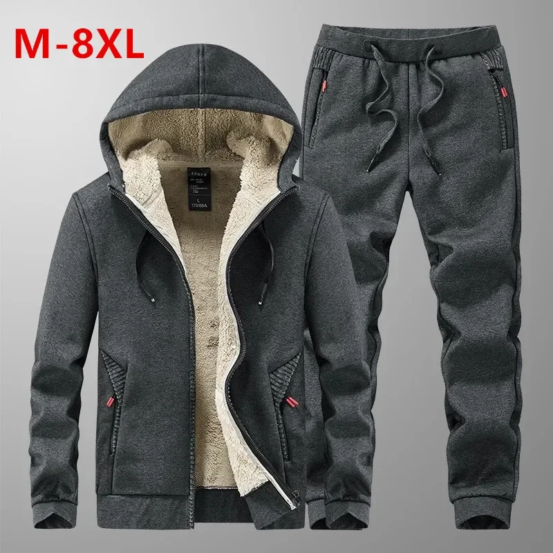 

Men's Sets Jacket + pant Warm Fur Winter Sweatshirt Cashmere Tracksuit Men's Sets Fleece Thick Hooded Brand Casual Track Suits