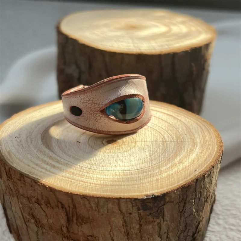 Handmade Blue Evil Eyes Cowhides Leather Ring Adjustable Unisex Ring Fashion Jewelry for Him and Her Daily Wear Ornament 5