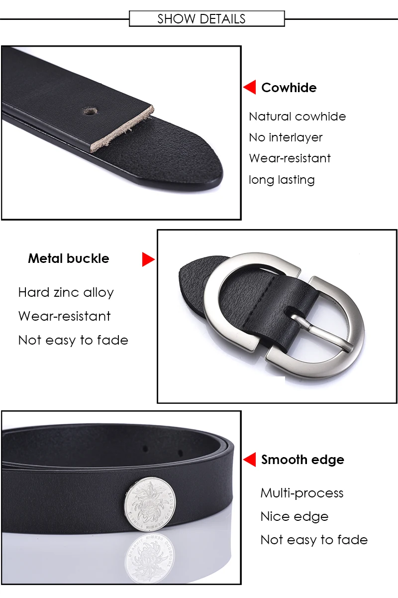 VATLTY 2022 Damen-Ledergürtel, 2,8 cm, natürliches Rindsleder, Silberlegierung, Schnalle, dünner Gürtel, weibliche Jeans, Hosen, Hüftgürtel, Bund – Detail 5