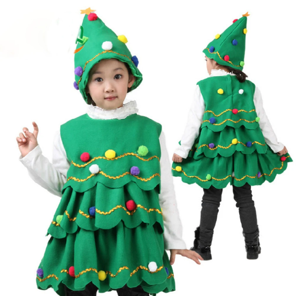 

Children Green Christmas Tree Cosplay Costumes Girls Toddler Xmas Party Princess Dress New Year Christmas Elf Clothes Set Gifts