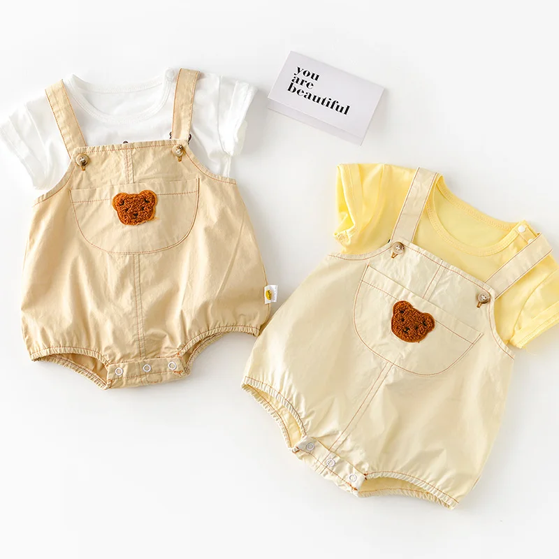 Summer Baby Romper for 0 2 Years Old Lightweight Bear Embroidered