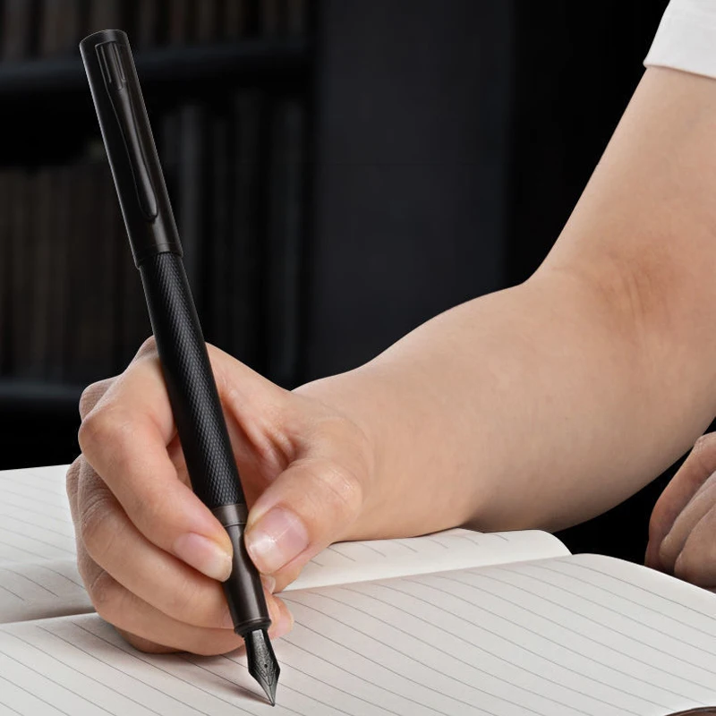 Fountain Pen Black Forest Metal Titanium Black Extra Fine Nib Tree Texture Writing Gift