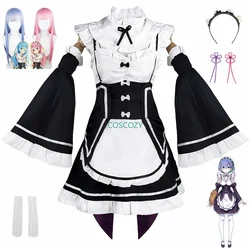 Ram/Rem Cosplay Re:zero Kara Hajimeru Isekai Seikatsu Long Wig Costumes Dress Headdress Party Suit Anime Maid Dress Costume