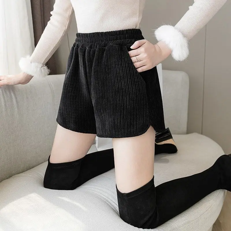 Women's Corduroy Shorts Elastic Waist Monochromatic Loose Simplicity Wide Leg Pants Casual Fashion Clothing Spring Autumn New