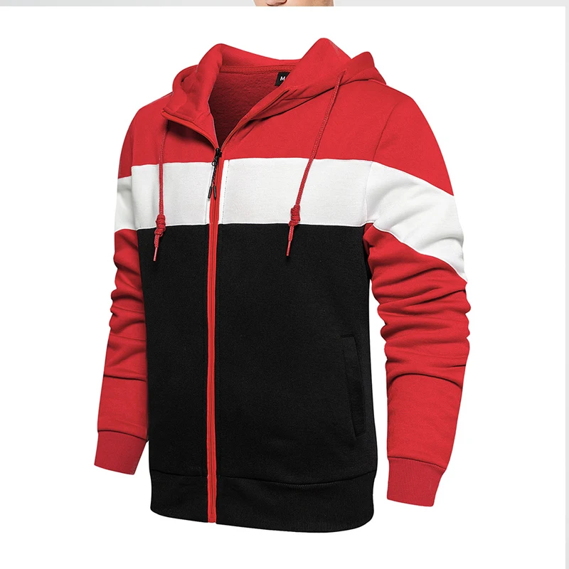 Spring Autumn Contrast Color Fashion Long Sleeve Hoodies Man High Street Casual Zipper Pockets Drawstring All-match Cardigan