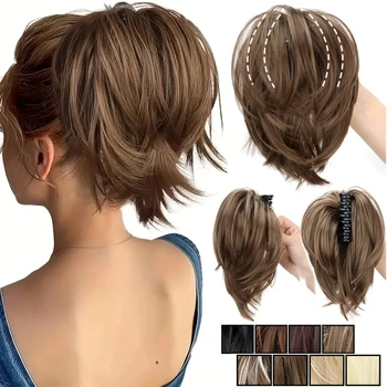 WIGSIN Synthetic Messy Bun Hair Scrunchies Short Straight Chignon Ponytail Claw Clip in Hair Extensions Tousled Updo for Women