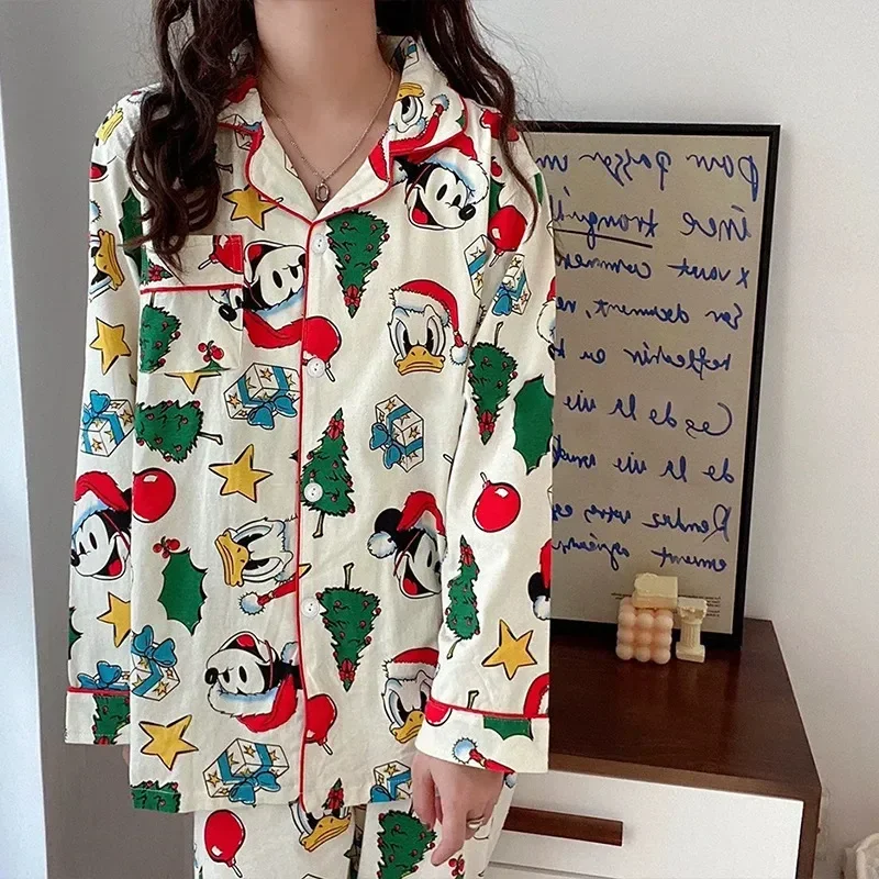 

Disney Christmas Mickey Pajamas 2 Piece Set Women Long Sleeve Top Shirts Loose Trousers Y2k Home Clothes Cartoon Trend Sleepwear