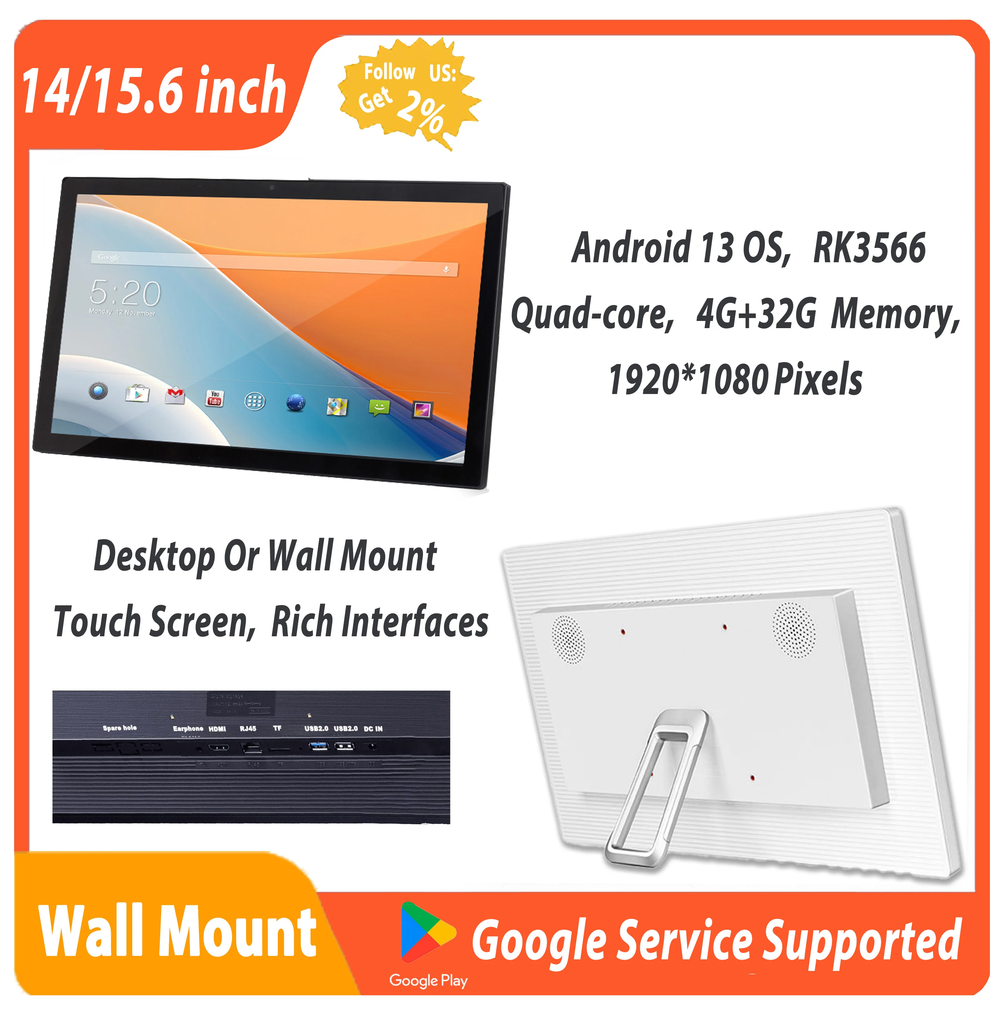 Desktop-Wall-Mount-14-inch-Android-13-Tablet-no-battery-4G-32G-Touch ...