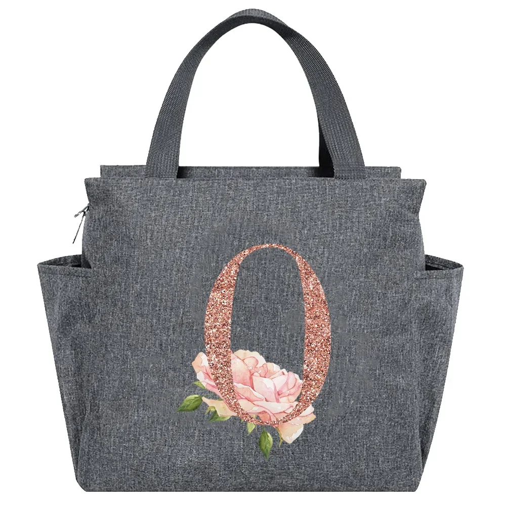 Rose Gold Insulated Lunch Tote with Letter Print