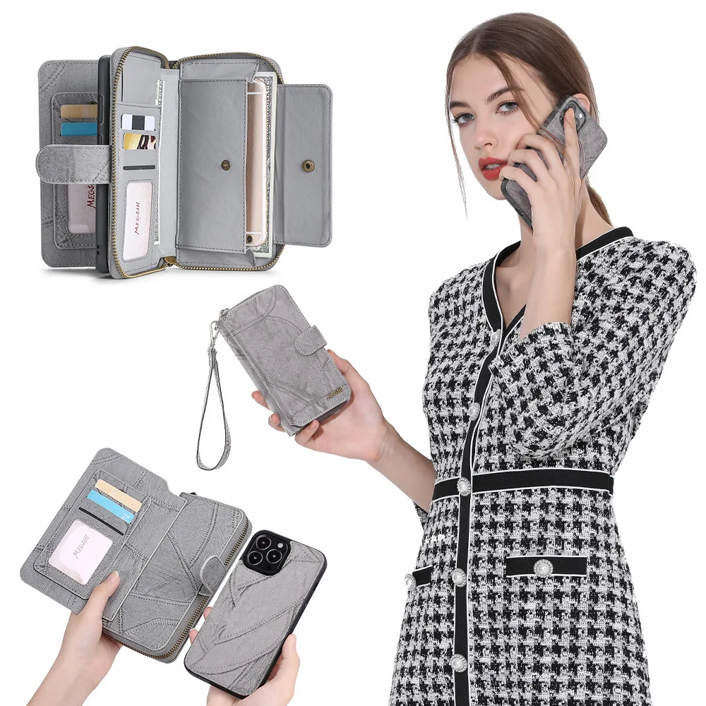 

Megshi Detachable Flip Leather Case For Iphone 13 12 11 Pro Max Mini Business Wallet Phone Cover For Iphone Xs Max X Xr