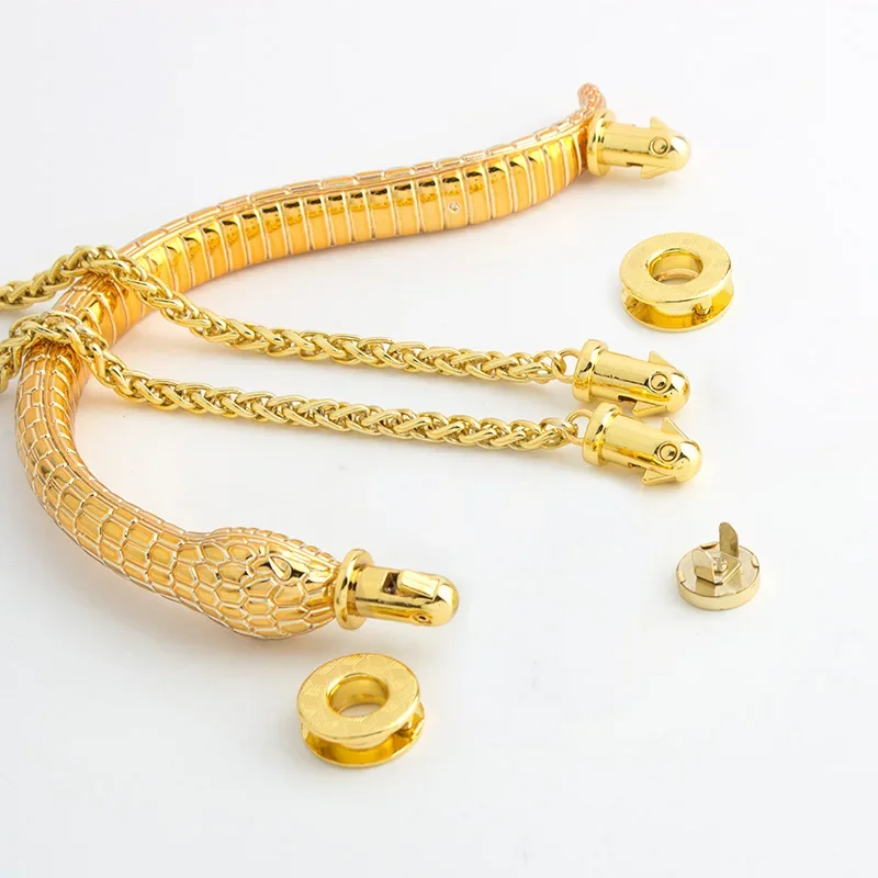 1Set K Gold Tote Bags Snake Handle Locks Handbags Purse Shoulder Replacement DIY Chain Clasps Buckles Hardware Accessories