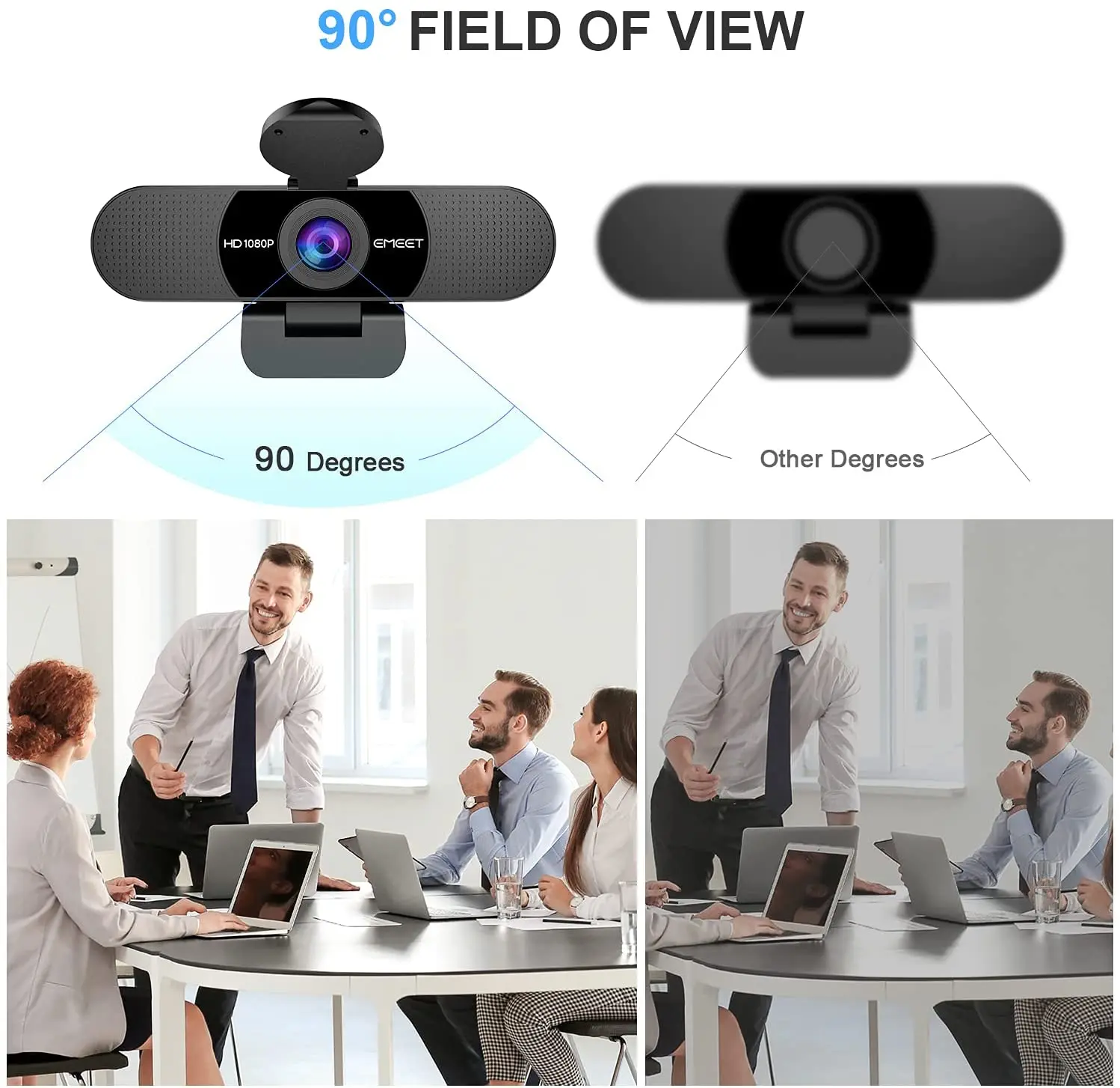 Webcam 1080P Camera with Microphone EMEET C960, 2 Mics Streaming Webcam  with Privacy Cover, Black,  