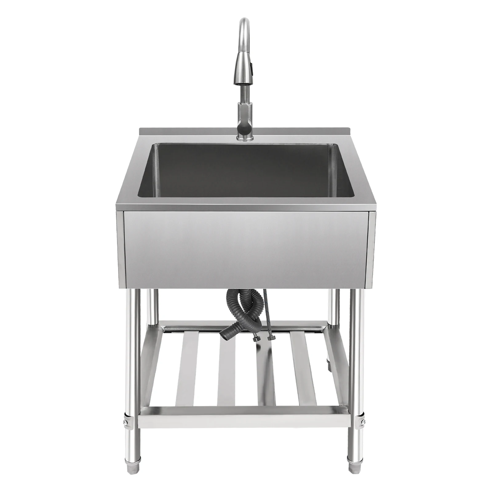 Black&Silver，Durable Kitchen sinks with Pull-Out Faucet, Adjustable Temperature, and Space-Saving Bottom Shelf 4
