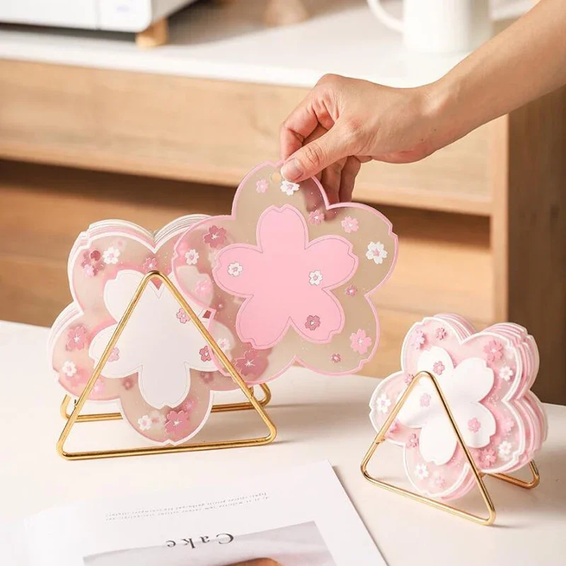 Mouse Pad Coaster Craft Cutting Mat Office Supplies Set Kawaii Cherry Blossom Desk Mat Coffee Cup Coaster Heat Insulation Table Mat For Tea Milk Mug Home Decors Office Desk Organizer