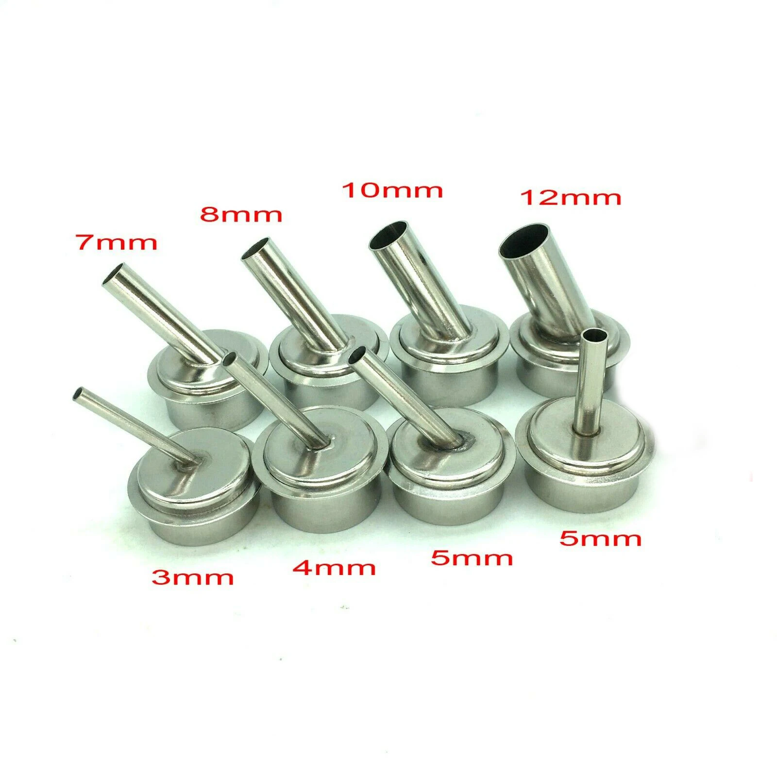 8PCS Stainless steel straight 45 Degree Bent curved 3/4/5/6/7/8/10/12mm heat air gun nozzle for Quick 861dw soldering station 3pcs 6 7 9mm hot air gun nozzles 45 degree bent curved heat nozzle for quick 861dw soldering station