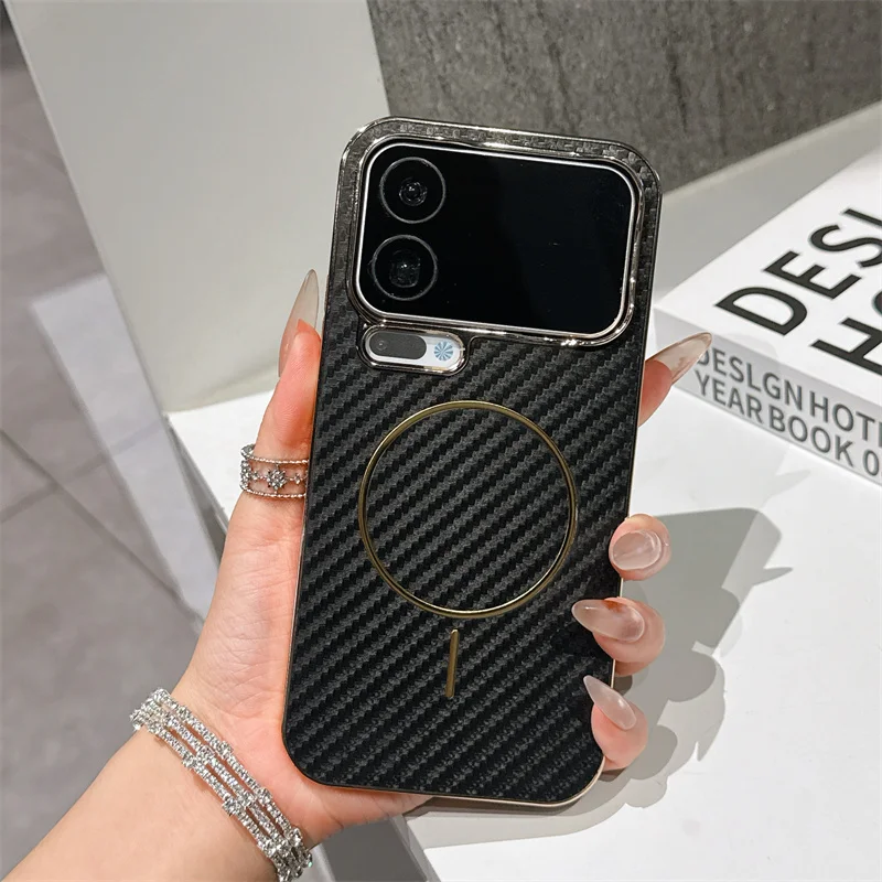 Luxury Plating Carbon Fiber Wireless Charging Magnetic Case Cover