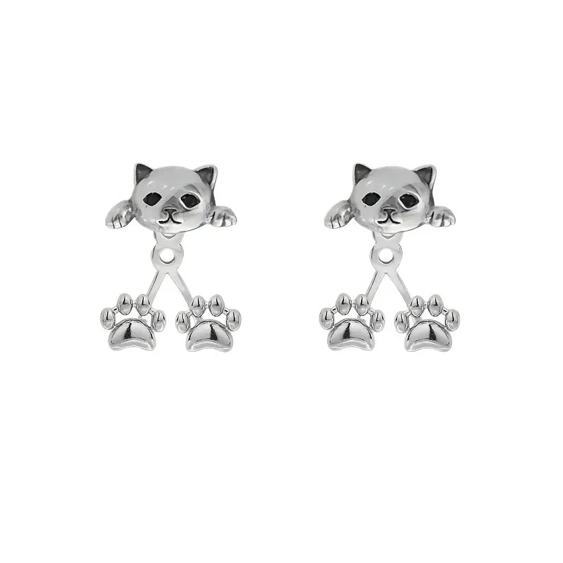 Vintage Cat Cat Paw Back Hanging Stud Earrings Unique Niche Design High End Earrings Gift
