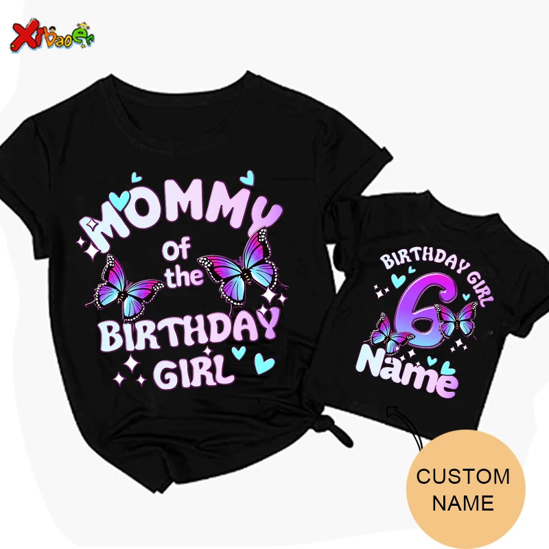 Girls Butterfly Birthday Family Matching Outfits Party Custom Name Toddler Shirt 6 Years Old Girl Outfit Familia Outfit T Shirts 2