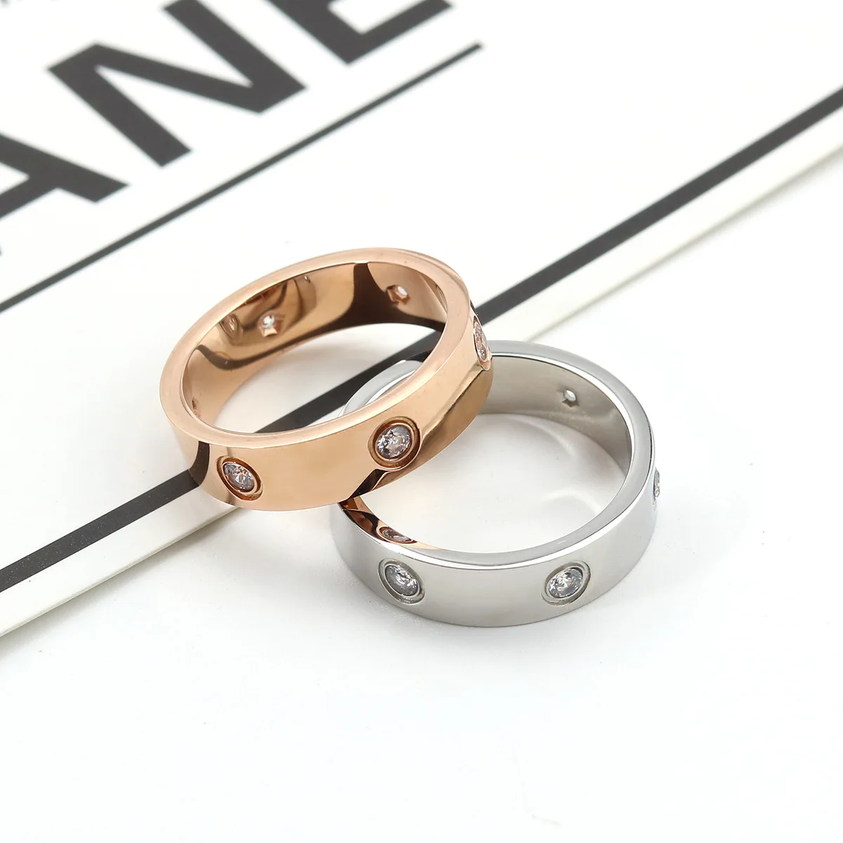 Fashion Stainless Steel Ring For Woman Girl Couple Cross Ring With Stone Crystal For Wedding