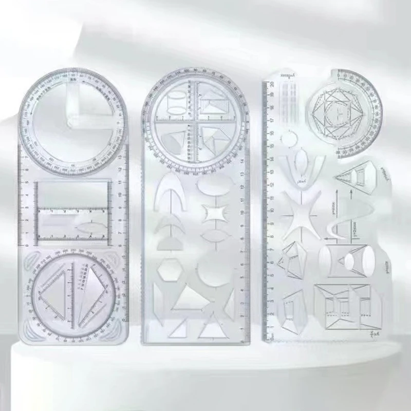 1PCS Elementary School Mathematics Students Use a Portable Transparent 3D Multi functional 360 &deg; Geometric Drawing Ruler
