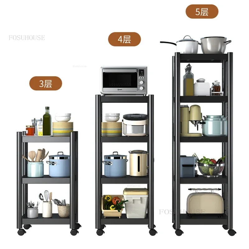 Metal Kitchen Cabinets Kitchen Pot Storage Cabinet Modern Floor Multi-layer Mobile Trolley Rack with Wheels Gap Storage Shelf GM