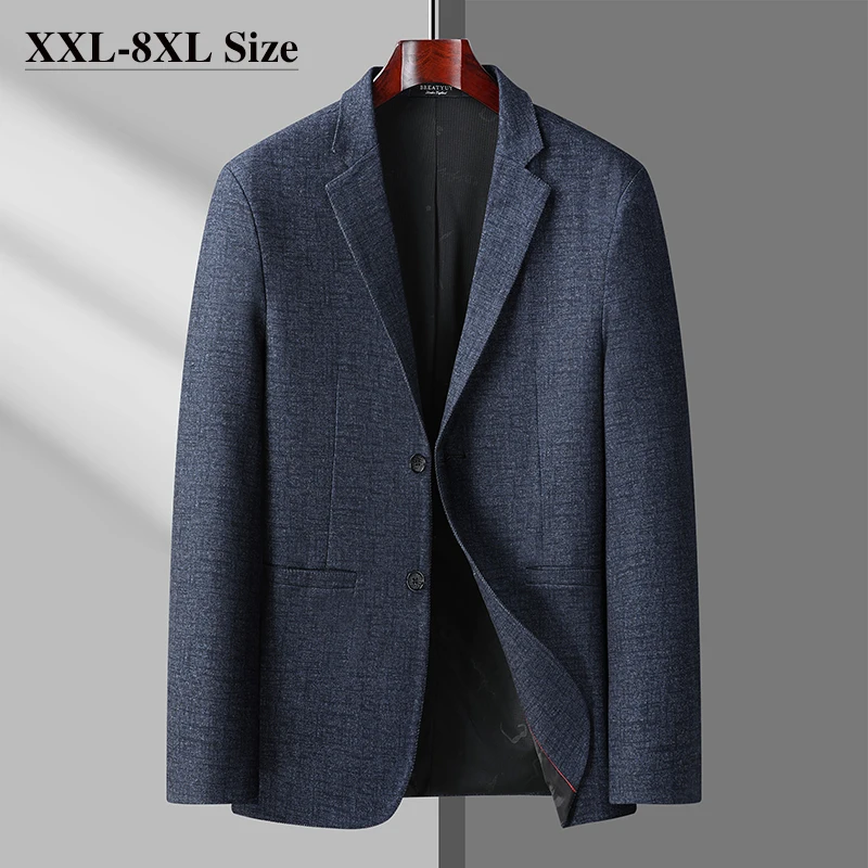 

Plus Size 6xl 7xl 8xl Men Brushed Blazers Autumn New Business Casual Office Dress Classic Blue Suit Jacket Brand Male Clothing