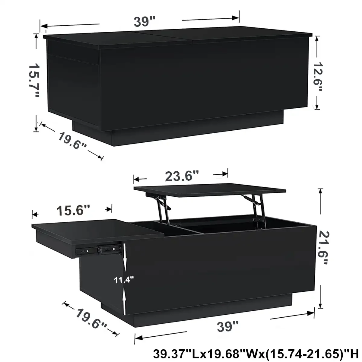 LED Coffee Table with USB Ports and Outlets Lift Top Coffee Tables with Storage High Modern Center Table for Living Dining Room 6