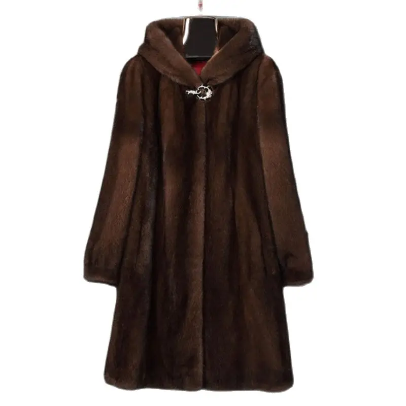 Fashion Fur Coat Female New  Female Middle-aged And Elderly Winter Large Size Hooded Temperament Imitation Mink Velvet Long Coat