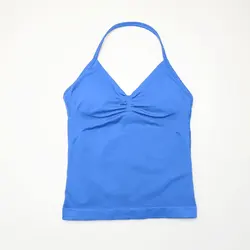 Women's Seamless Longline Strappy Yoga Tank with Removable Pads - M (Electric Blue)