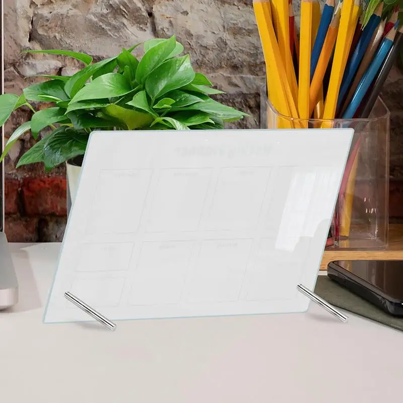 Desk Dry Erase Board with Erasable Marker | White, Black, Clear Acrylic  Whiteboard Surface | Angled Writing Tablet | Personal Organizer with Daily