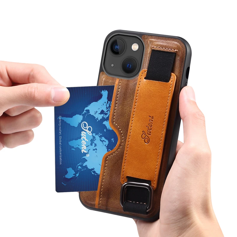 Wallet Simplicity Pu Leather Case For Iphone 15 14 13 12 11 Pro Max Plus Card Slot Holder Hand Wrist Strap Kickstand Back Cover