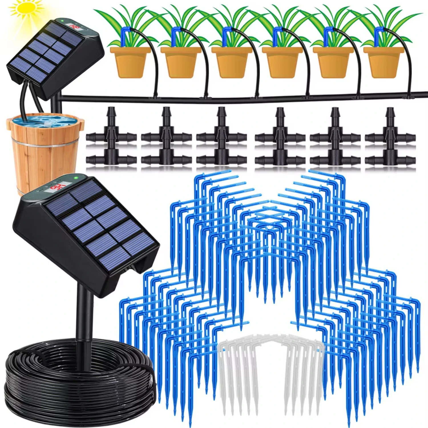 The  Garden Solar Timer Watering System Solar Powered Automatic Irrigation Kit  Balcony Potted Plants Drip Equipment Tool