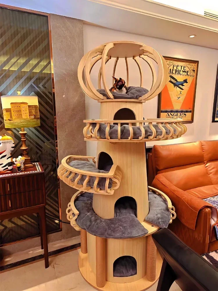 Castle Cat Tree Solid Wood Cat Castle, Suitable For Multi-cat