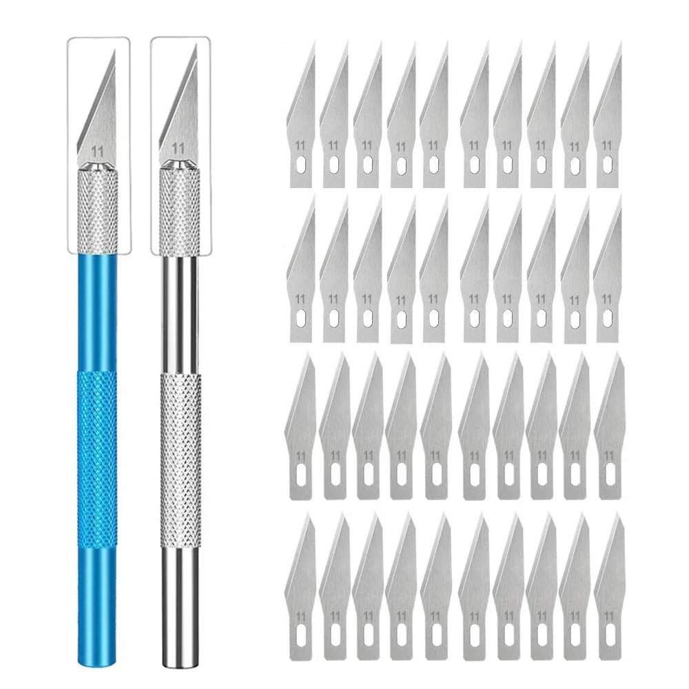 Craft knives non-slip engraving metal knife kit + 40/10pcs #11 blades for mobile phone PCB repair hand tools